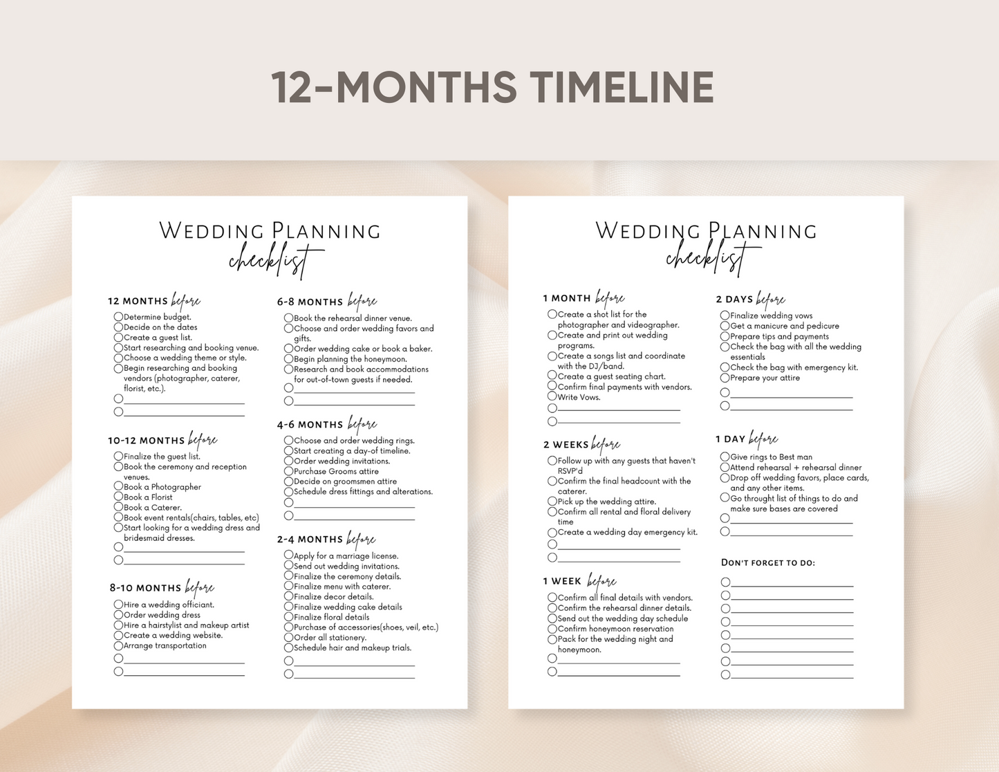 Wedding planning checklist and wedding timelines, photography shot list