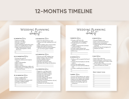 Wedding planning checklist and wedding timelines, photography shot list