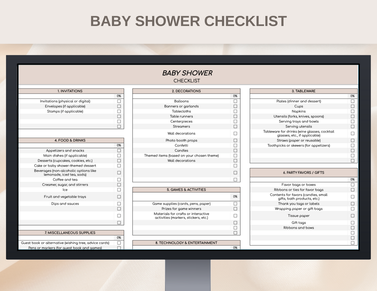 Baby shower planner Google Sheets