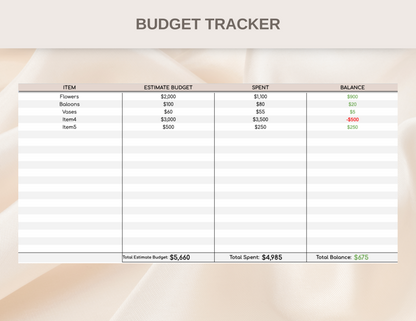 Baby shower planner Google Sheets