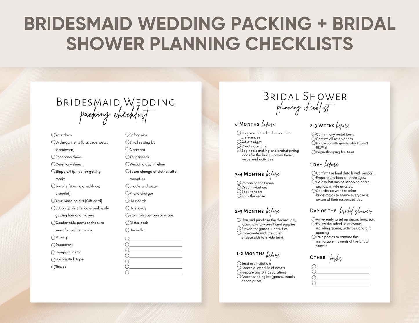 Wedding planning checklist and wedding timelines, photography shot list