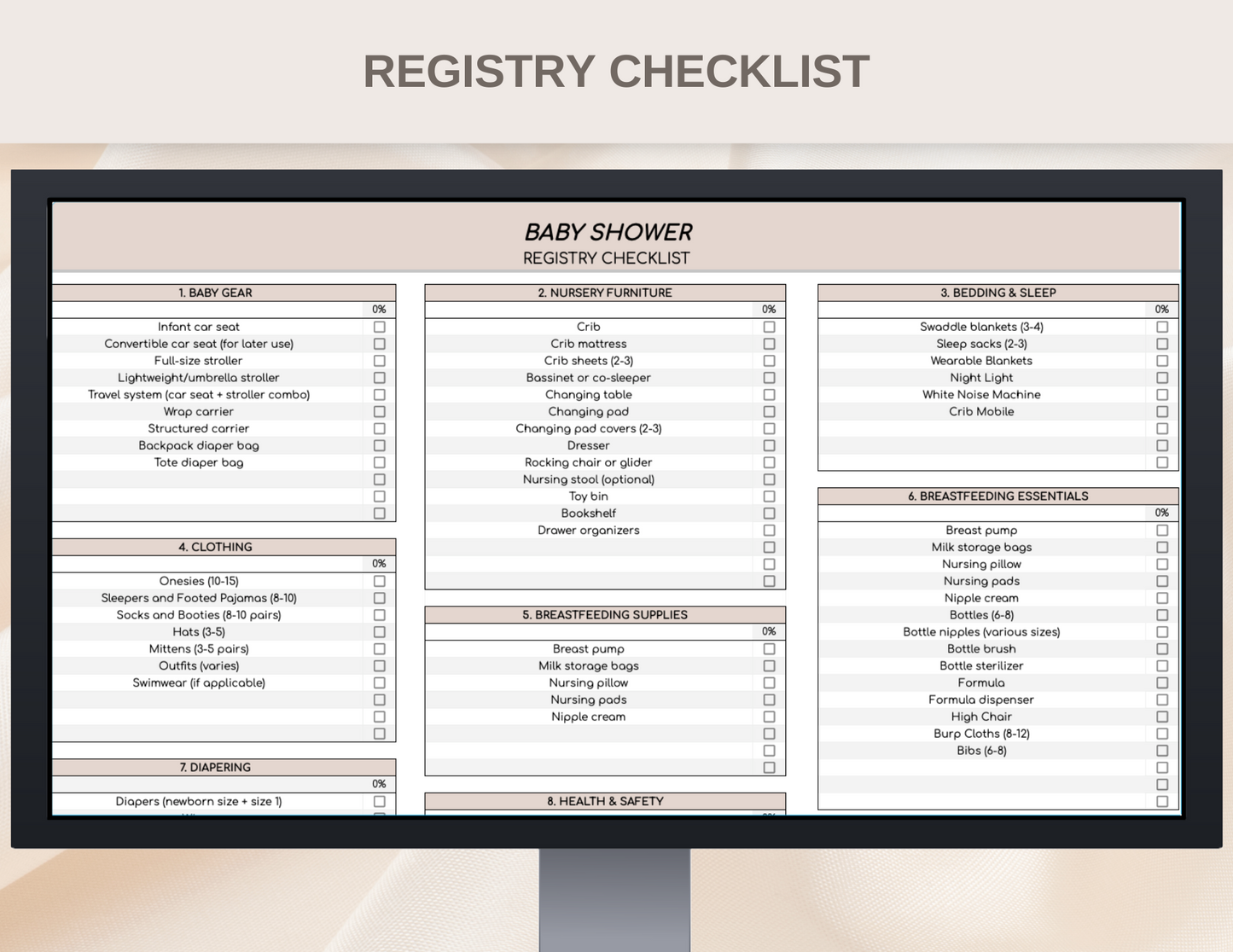 Baby shower planner Google Sheets