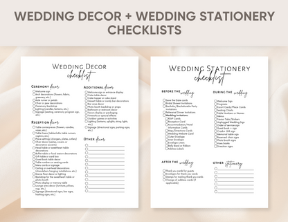 Wedding planning checklist and wedding timelines, photography shot list