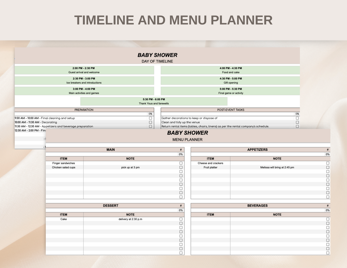 Baby shower planner Google Sheets