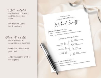 Wedding planning checklist and wedding timelines, photography shot list